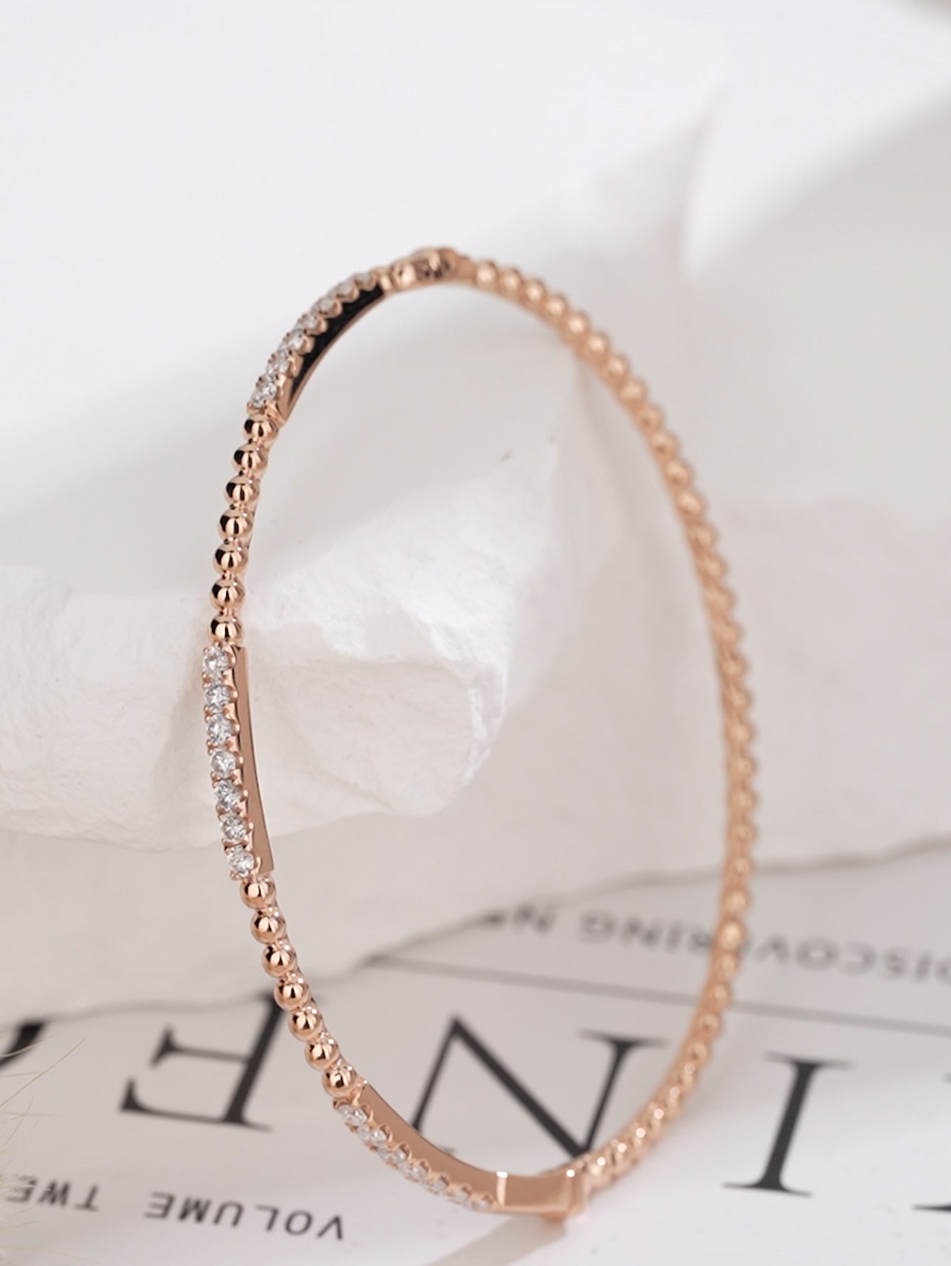 Diamond Gold Bead thin Bangle