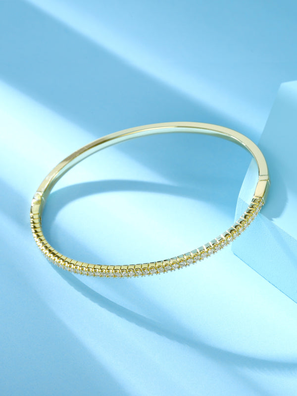 One Rows miscroscope setting  Diamond Hinged Gold Bangle Bracelet/ Oval Shaped Diamond Bangle