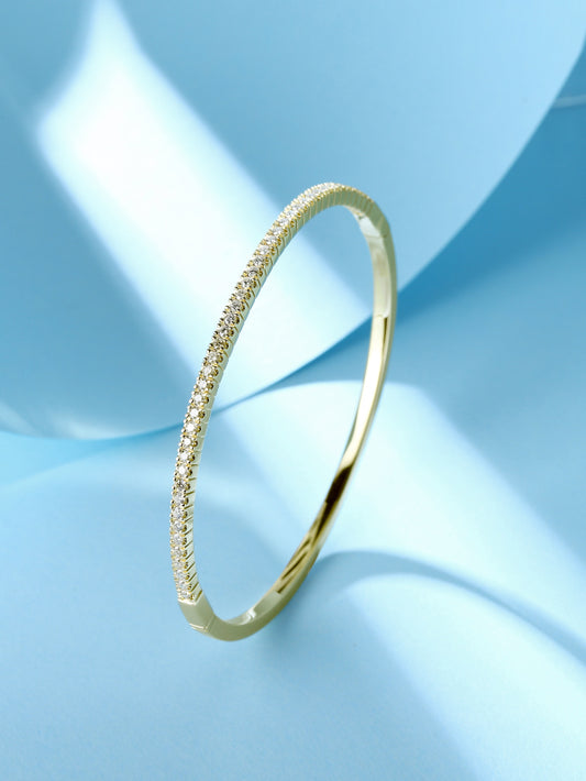 One Rows miscroscope setting  Diamond Hinged Gold Bangle Bracelet/ Oval Shaped Diamond Bangle