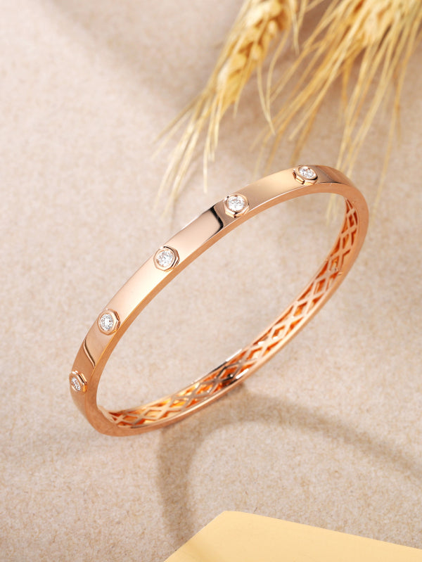 18K Rose gold Bangle  with Bezel Set Diamond,high quality bangle